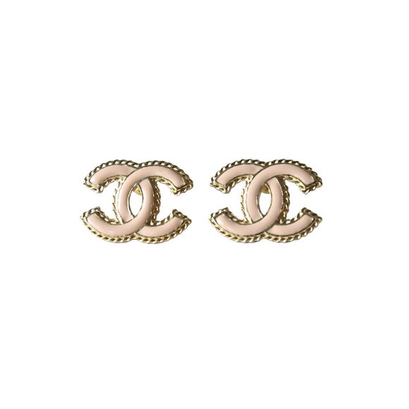 Chanel 24P Metal Resin Rope CC Stud Earrings Gold Light Pink - Picture 1 of 1
